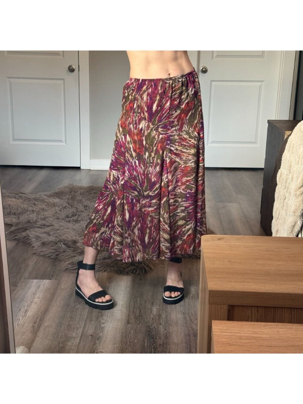 Boho Abstract Maxi Skirt Womens 10P Flowy Earth Tone Festival Coastal Chic Skirt - Picture 6 of 7
